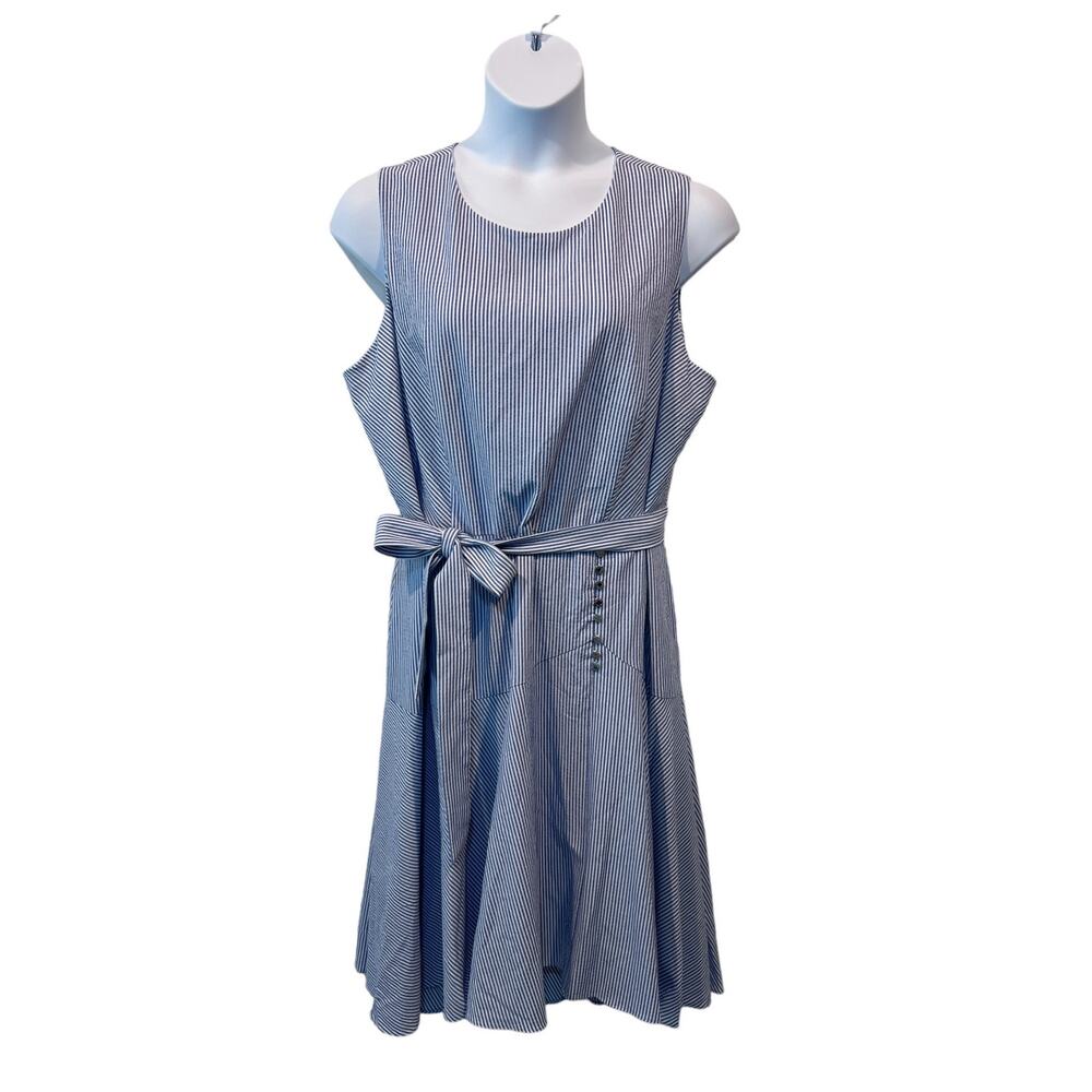 Calvin Klein Blue and White Striped Midi Dress